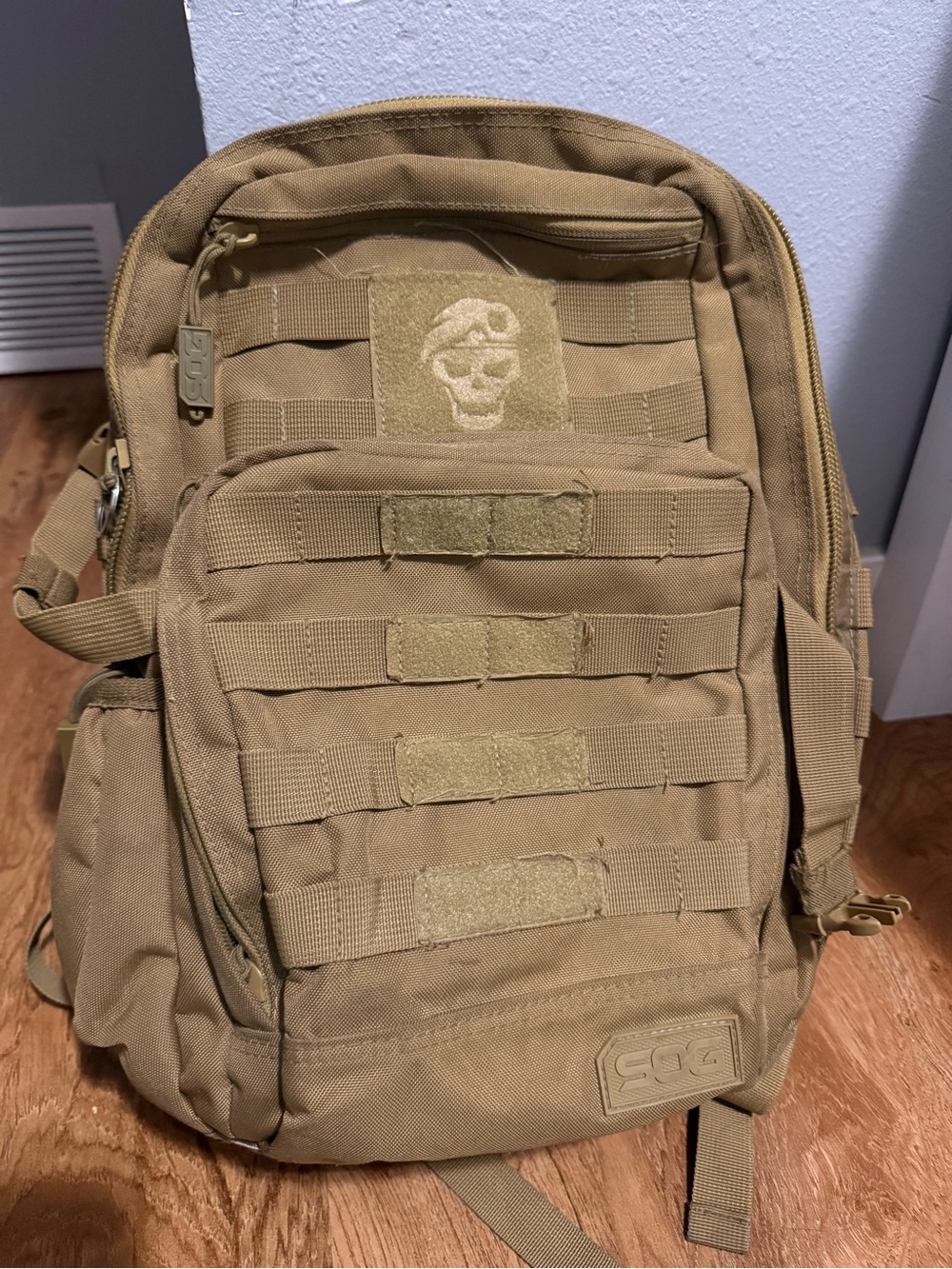 Tactical MOLLE Backpack in Tan with Skull Patch